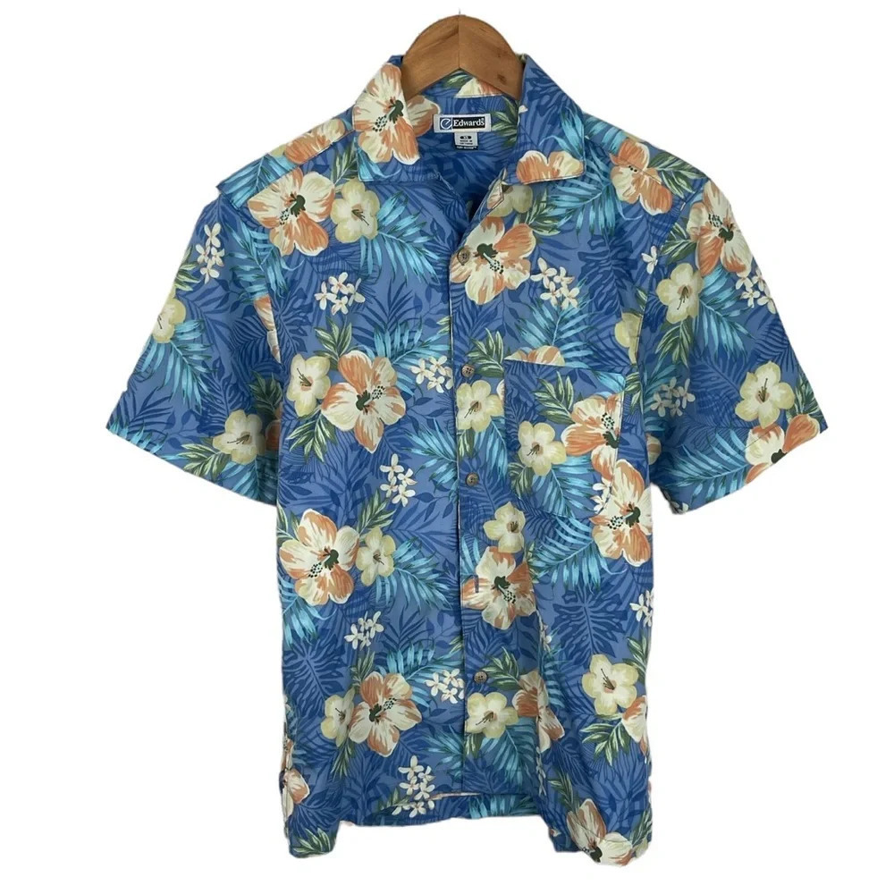 BF224 Mens Edwards Tuff Tested Floral Hawaiian Casual Beach Button Down Shirt XS